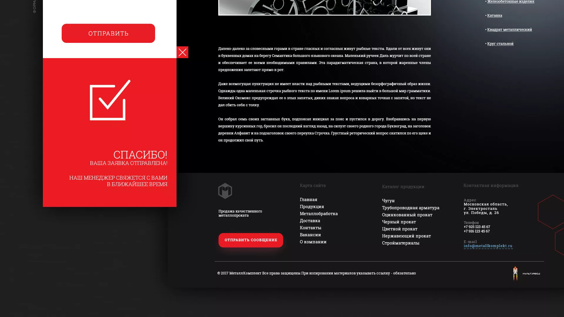 Разработка сайта по продаже металлопроката в Новомичуринске